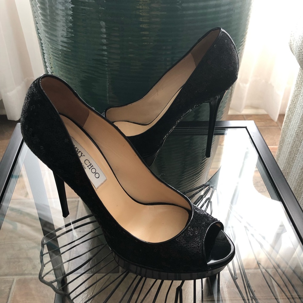 Jimmy Choo London Pumps Shoes Peep Toe Sequined